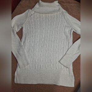 LOFT Cream Cable Knit Turtleneck Sweater